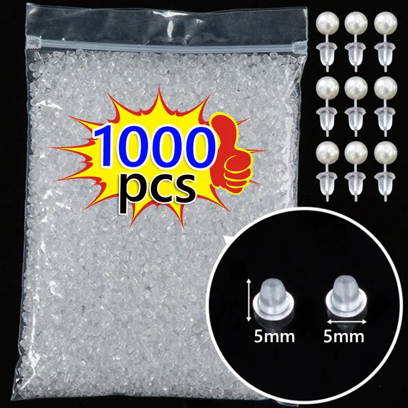 1000pcs Transparent Silicone Head Ear Studs Rubber Earring Clasp DIY Anti Falling Stoppers Earstuds Findings Jewelry Components