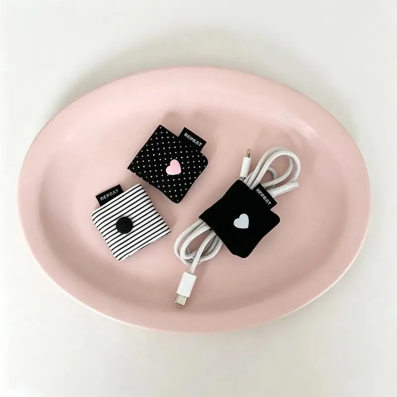 Fabric Data Cable Organizer Storage Bag Handmade Earphone Accessories with Multiple Pockets for Cables and USB Drives