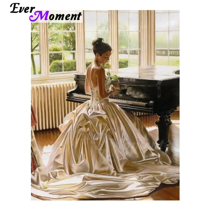 

Ever Moment Diamond Embroidery Piano Girl Diamond Mosaic Full Square Drills Artwork Home Decoration Diamond Painting ASF1202