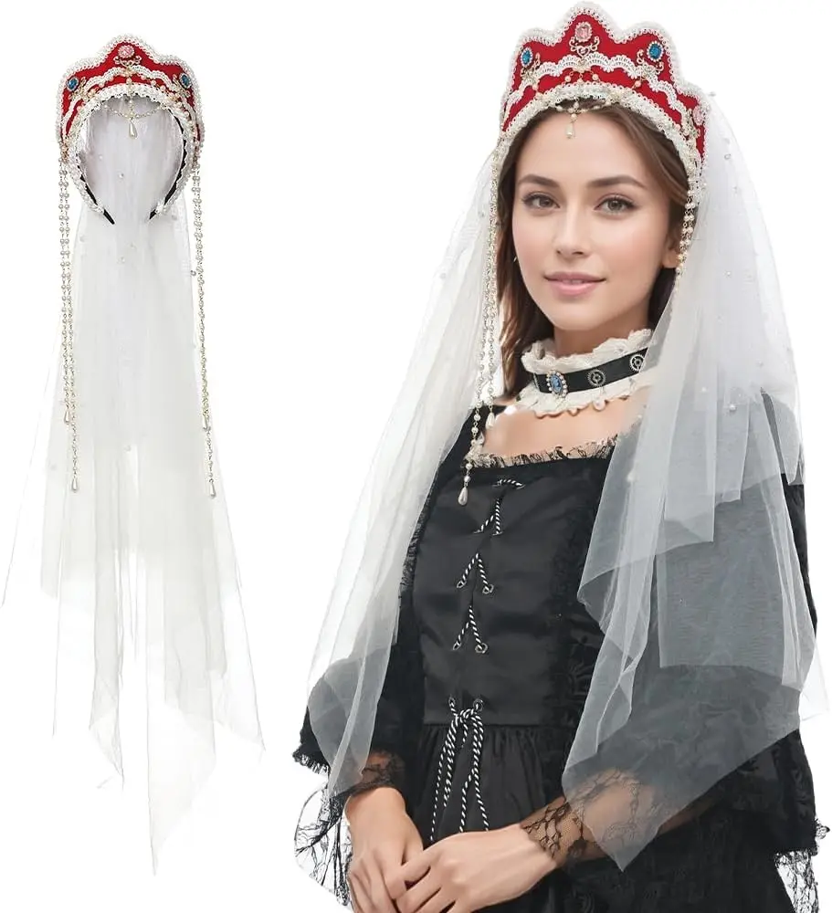 FAD-4U آن بولين قبعة تيودور غابل هود كاب إليزابيث أغطية الرأس عصر النهضة زي غطاء الرأس للنساء تأثيري الطرف