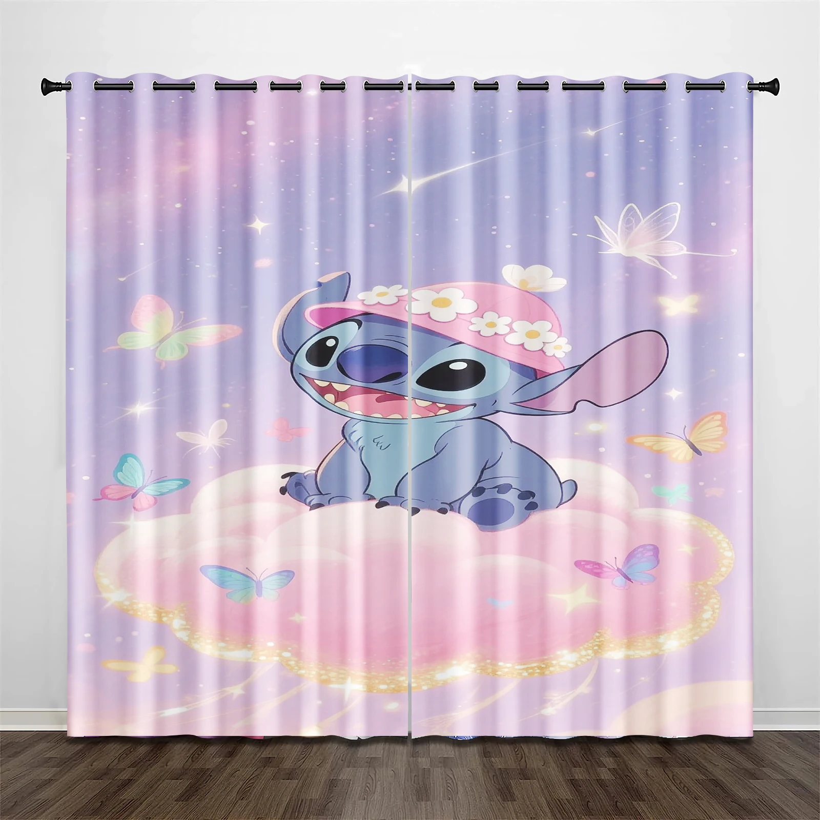 

Stitch Cartoon Curtains for Kids, Polyester Shade Curtains, Window Curtain, Cute Home Decoration, Living Room, 2 Tablets Sets