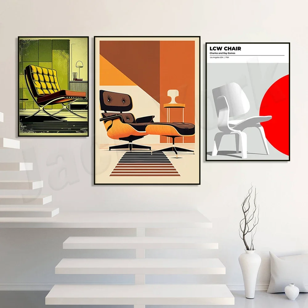 Vintage chair print, Barcelona chair, iconic chair design, mid-century wall art, retro poster, modernist artwork