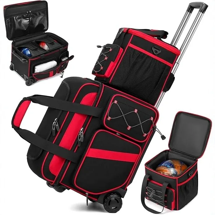

Bowling Men And Women Small Wheels Pull Handle Double Ball Bag Set Double Ball Bag Large Capacity Double Layer Portable Handbag