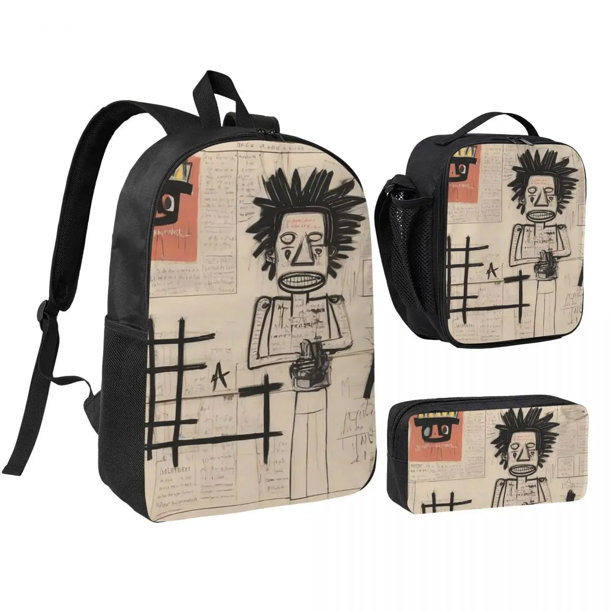 

Newspaper Sketch Book Backpack Boys Girls BookBag School Bag Shoulder Bags 3ps Insulated Lunch Bag Pencil Case