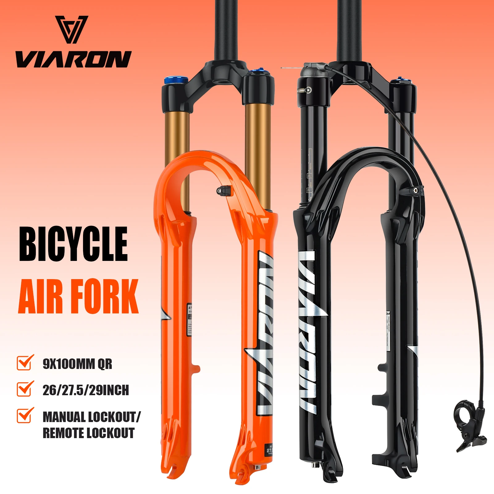 VIARON Bicycle Air Fork 27.5/29inch 120mm Travel Oil Air Suspension Lightweight Magnesium Alloy Quick Release Bicycle Fork