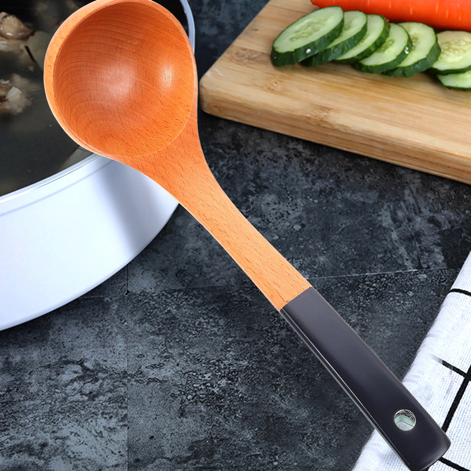 

Beech Wood Spoon High Temp Resistant Blue H Non Scratch Long Spoon Multi Use Kitchen Supplies Cooking Utensil