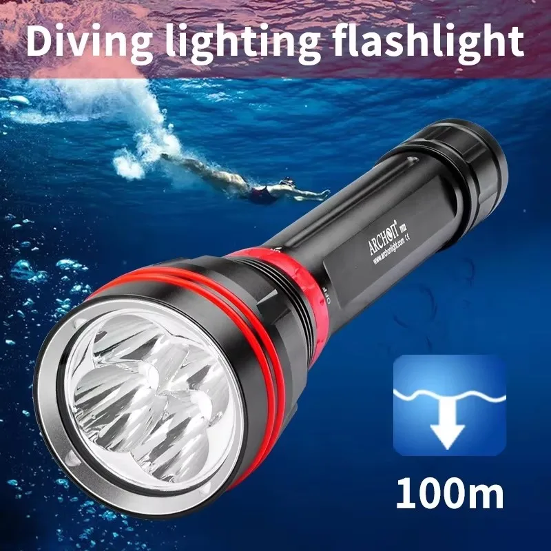 4000 Lumen Tauchtaschenlampe, 100 m wasserdicht, Tauchlampe, 26650 Akku, Tauch-Unterwasser-Rettungslampe, wiederaufladbar, 100 % Satin