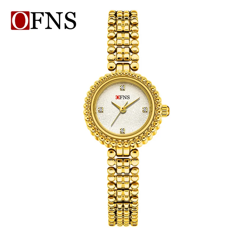 OFNS 1619 ساعة كوارتز نسائية فاخرة جديدة مع حزام فولاذي وسماء مرصعة بالنجوم ساعة مستديرة صغيرة ساعة عمل أنيقة reloj mujer