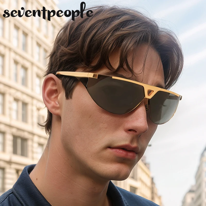 Y2K Punk Semi-Rimless Goggle Mask Sunglasses Men 2025 Luxury Trendy Outdoor Sports Windproof Sun Glasses Vintage Shield Eyewear