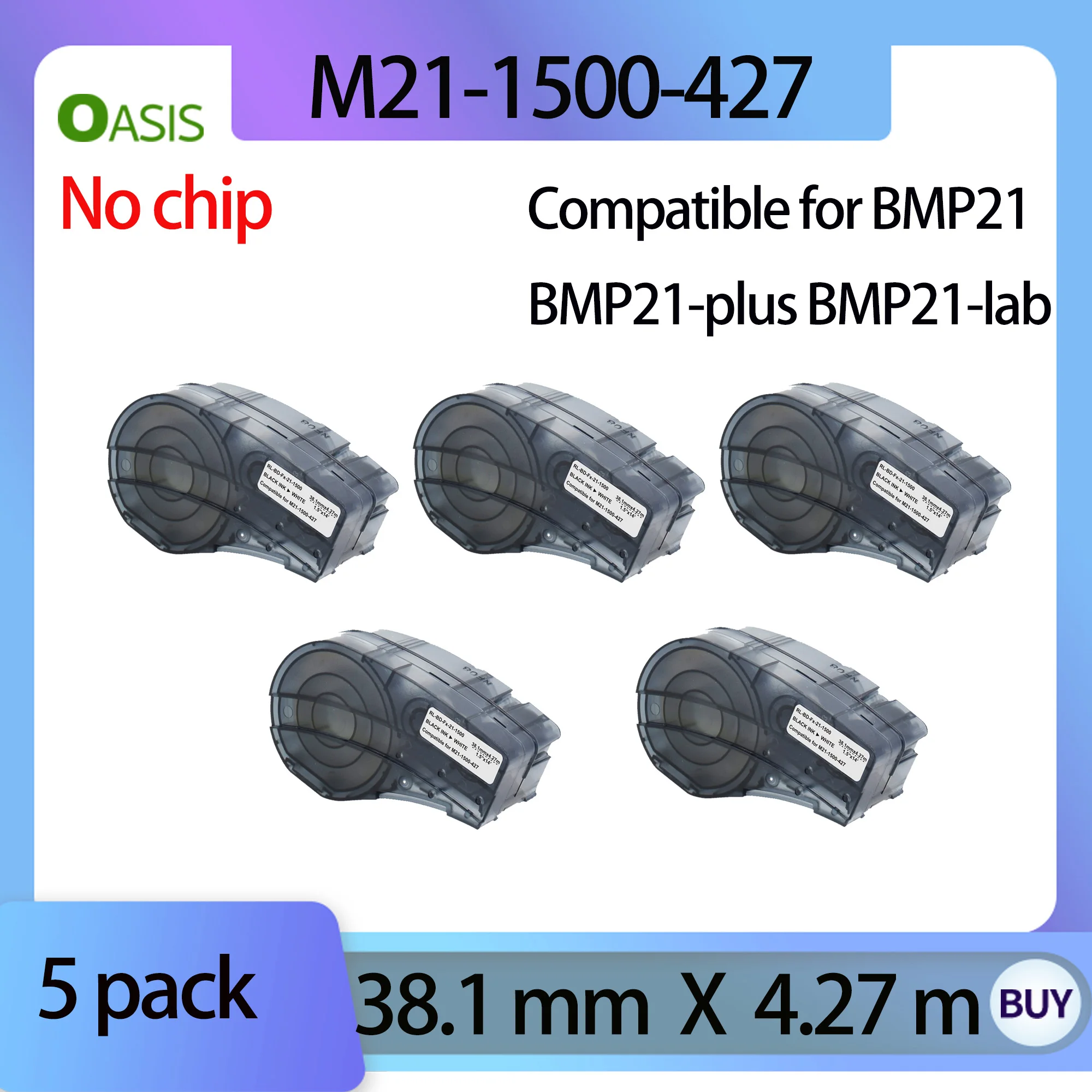 5PK Compatible M21-1500-427 Self-Laminating Wire Wrap Ribbon 38.1mm*4.27m For Brady BMP21,BMP21-PLUS Labeller Printer