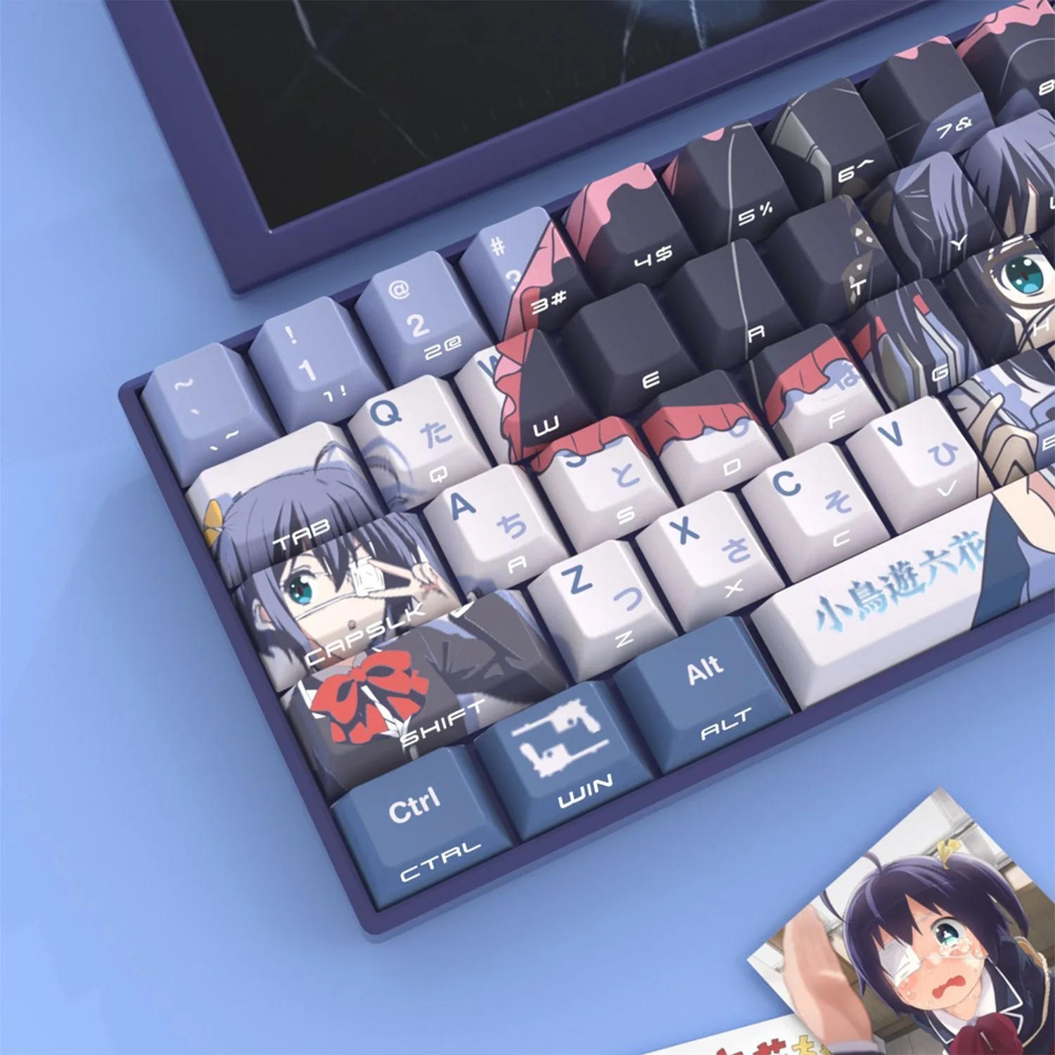 129 Kes Takanashi Rikka Translucent Keycaps Anime Side Print Keycaps PBT Dye-Sub Cherry for Mechanical Keyboard Wooting 60 65 68