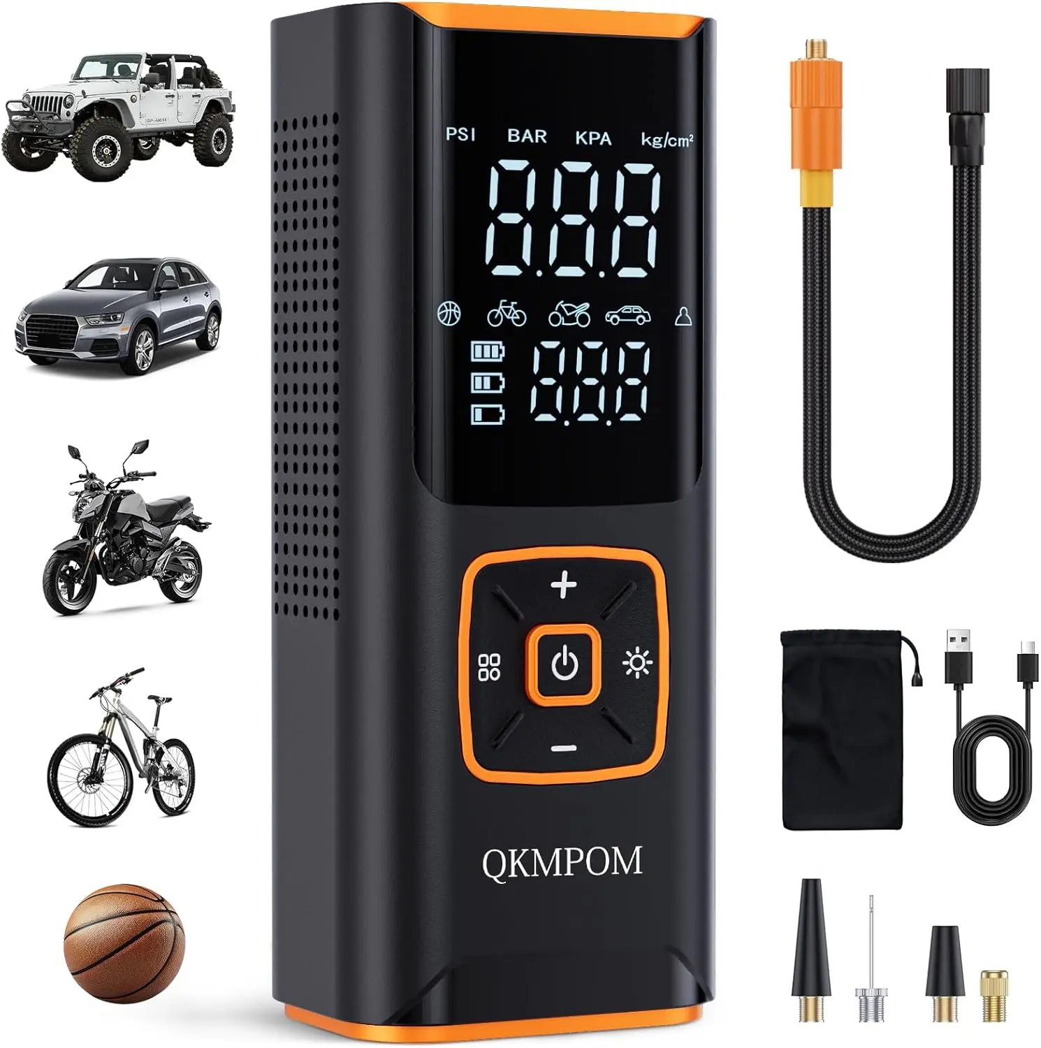 

Portable Tire Inflator, 6X Faster 180 PSI Cordless Air Compressor with Pressure Gauge for Car, Bike, Ball