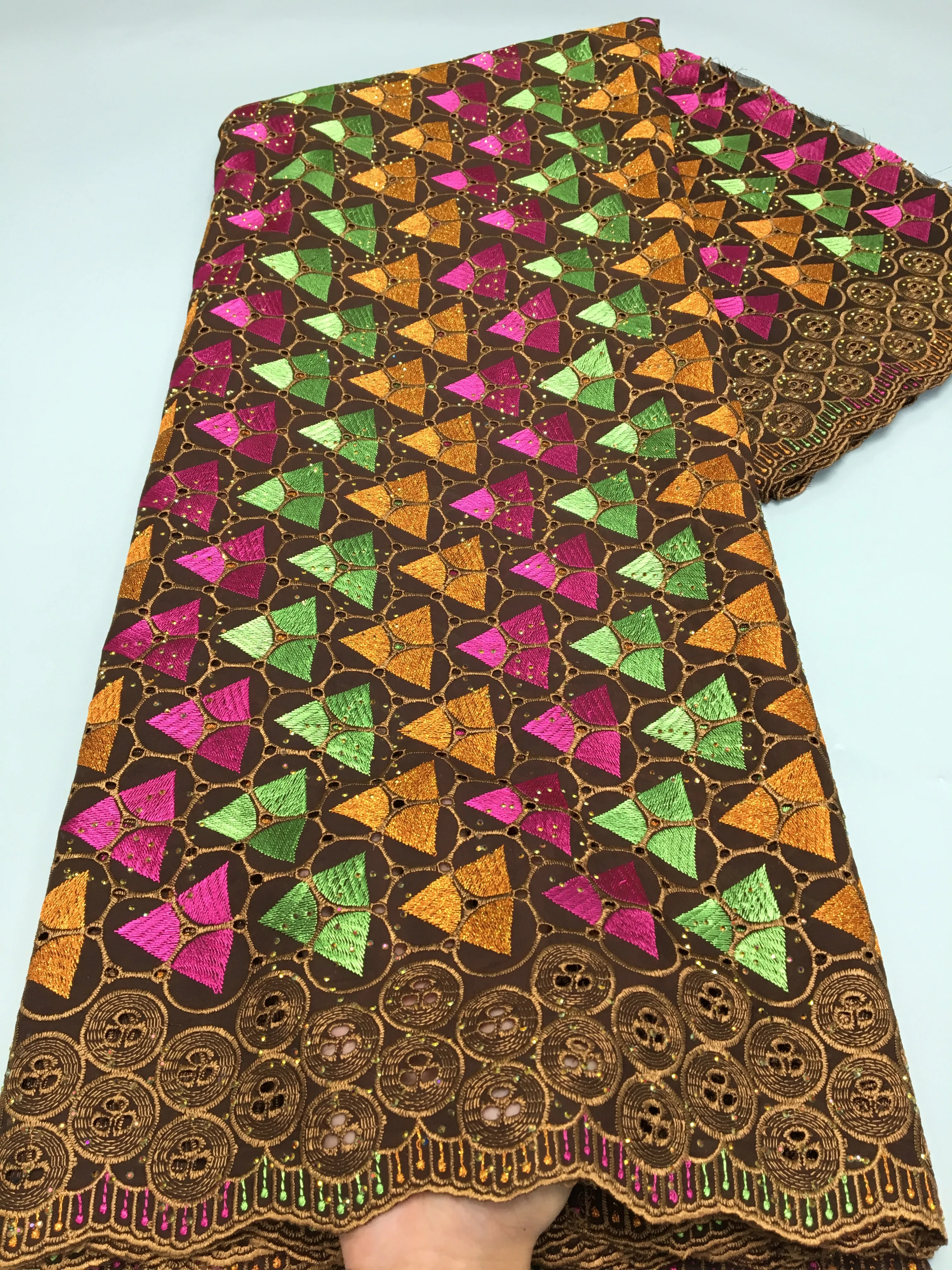 

Kalume African Swiss Cotton Lace Fabric Brown Nigerian Swiss Voile Lace In Switzerland With Stones For People Daily Dress F3897