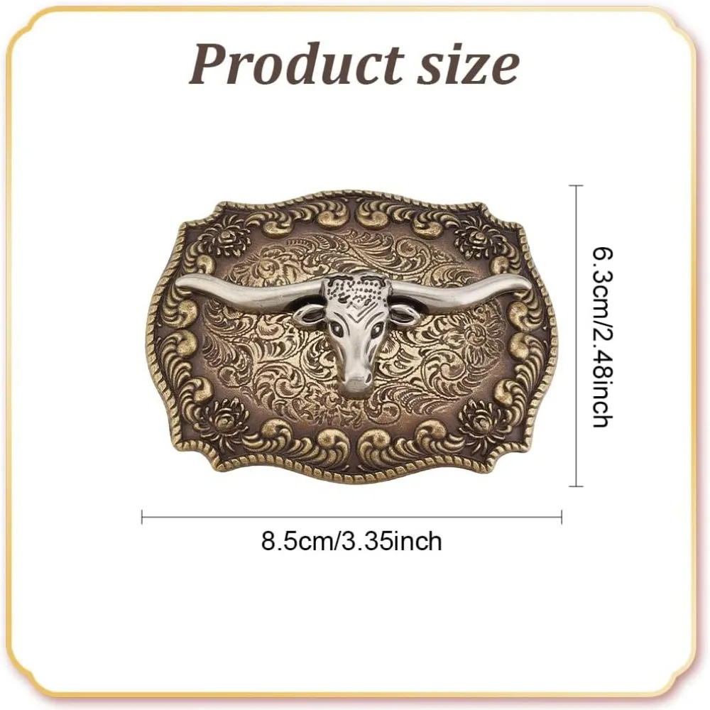 2 Pcs Western Belt Buckle for Men Women Cowboy Cowgirl Running Horse Long Horn Bull Belt Buckle Vintage Golden Western Durable