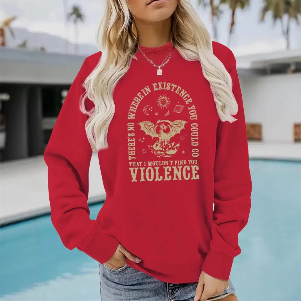 Suéter de manga larga con cuello redondo para mujer, Top de moda con estampado VIOLENCE para primavera y otoño en stock
