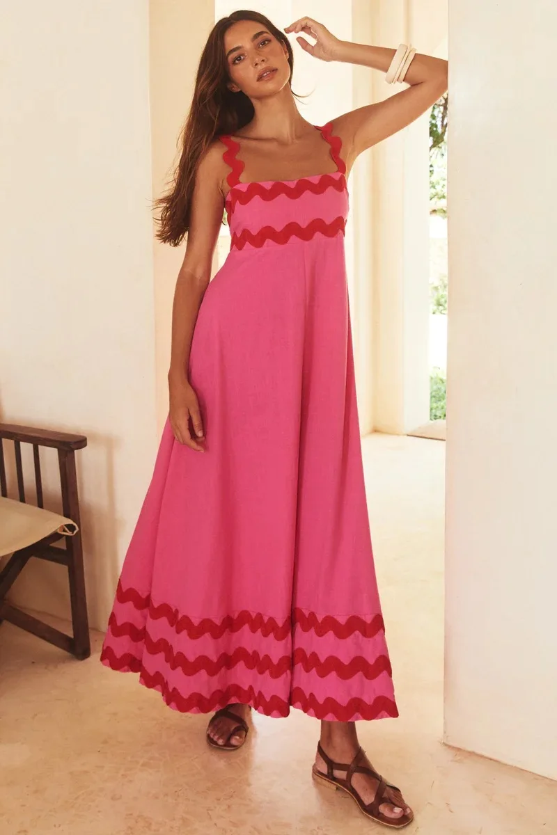 2024 New High end Elegant A-line Dress with Small Fragmented Flower Wave Strap