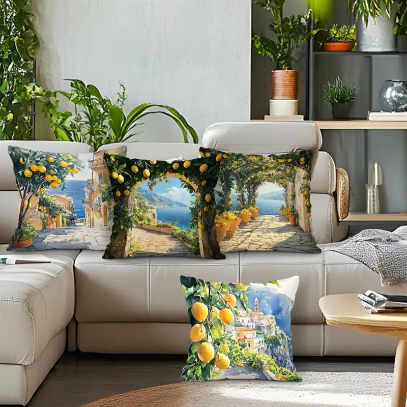 Amalfi Küste Zitronenbaum Muster dekorative Kissen Kissenbezug Polyester Kissenbezug Wurfkissen Sofa Dekoration Kissenbezug – Detail 7