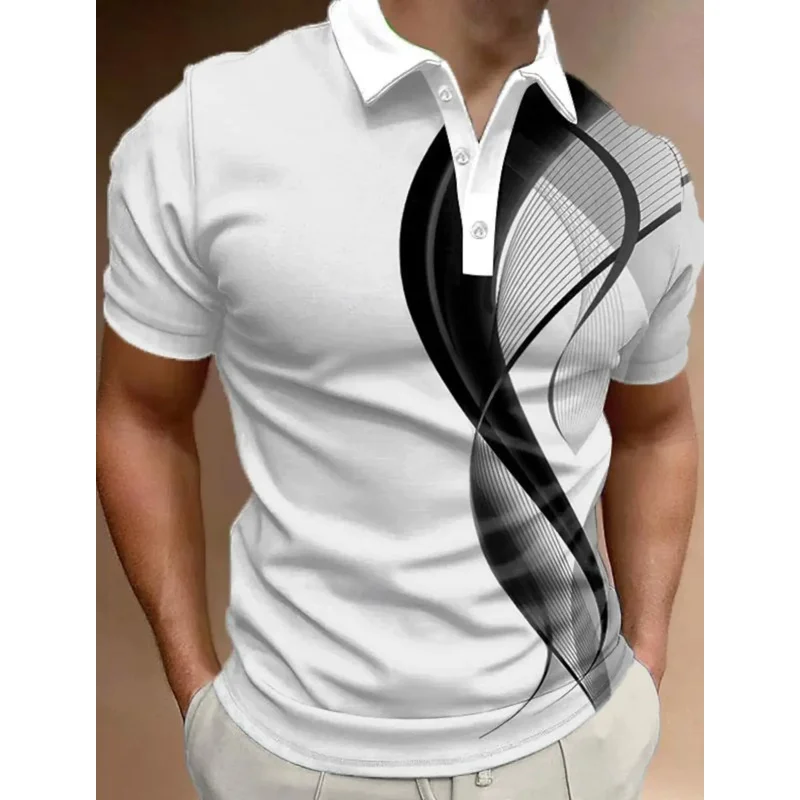 Optical Illusion Fashion men's Casual Golf shirt, 3d Printed Polyester short-sleeved Turndown T-shirt, micro-elastic Lapel Polo