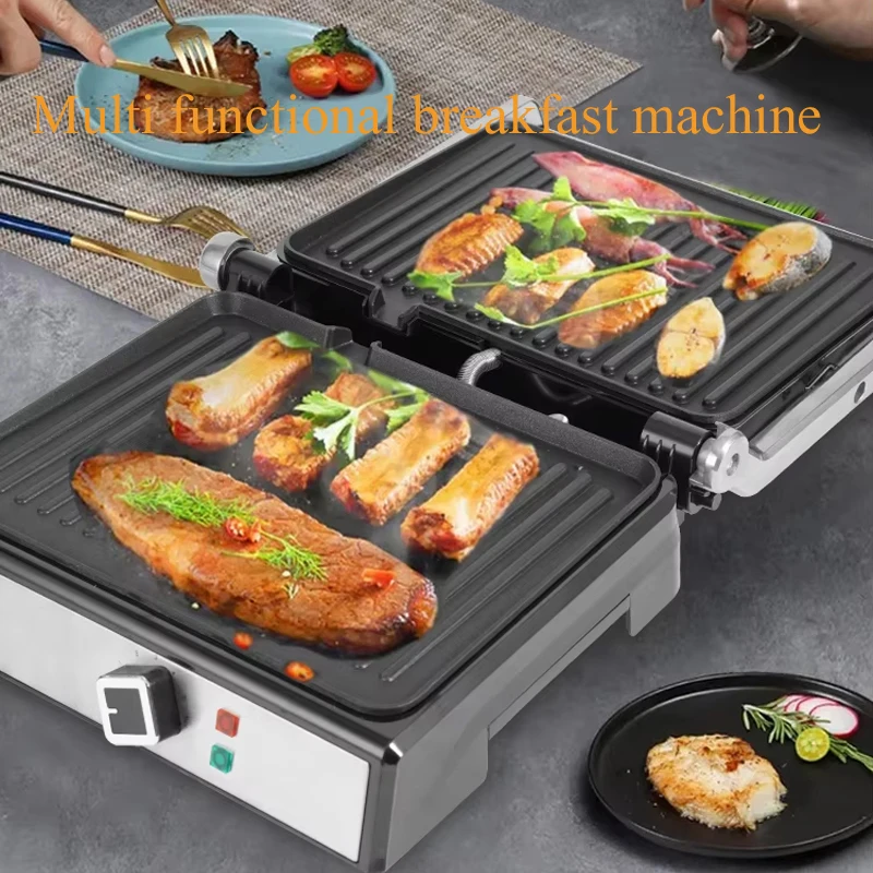 PBOBP New Sandwich Maker Breakfast Machine Barbecue Roast Intestinal Hamburger Panini Machine Steak Frying Pan Eggs Cooker 220V