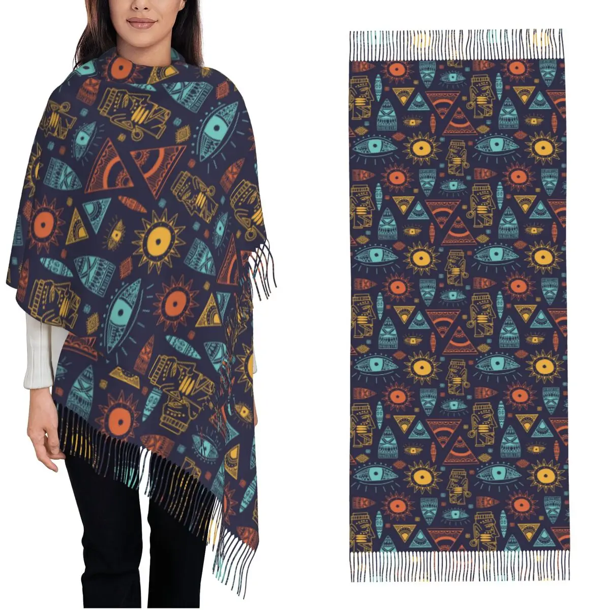 

Trendy African Maya Pattern Shawls Wraps Women Warm Large Long Scarf Neckerchief Tassel Scarves
