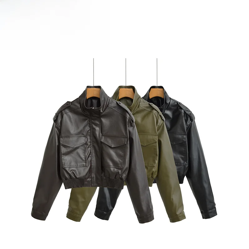 Simples faion ort outerwear feminino efeito de couro simulado jaet outono novo sle versátil ele mat casaco