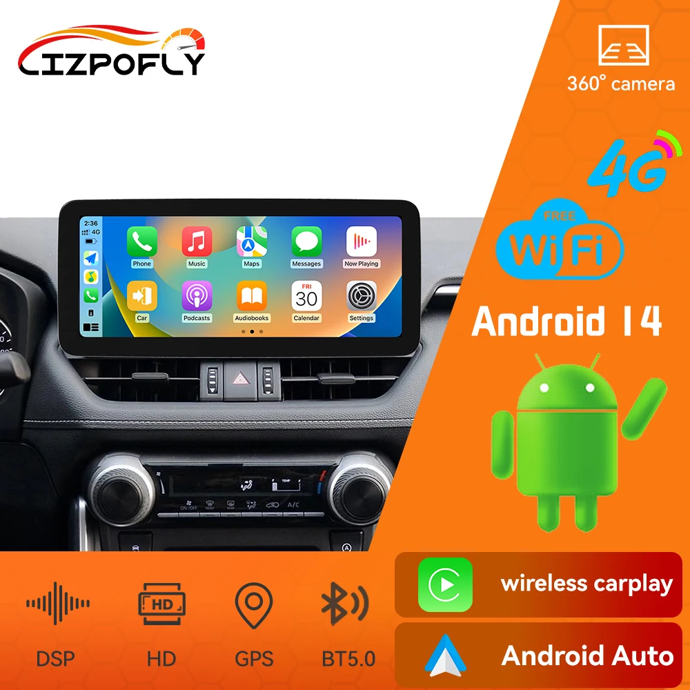 

12.3 Inch Car Radio for Toyota RAV4/Wildlander 2020-2024 Right Angle Carplay Android GPS Navigation Autoradio DSP Multimedia 4G
