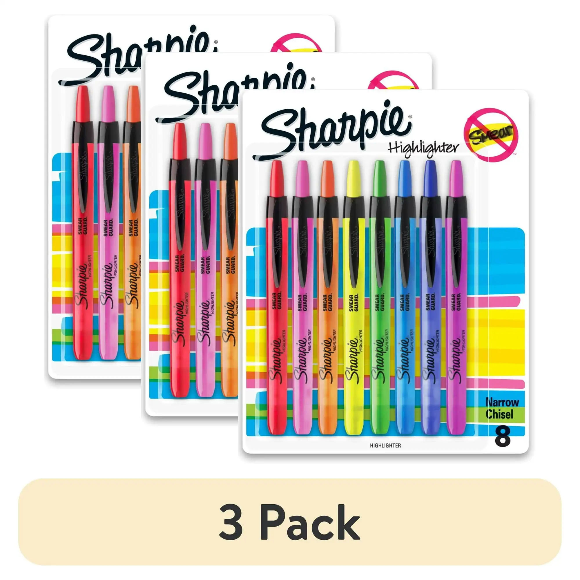 

(3 шт.) Выдвижные маркеры Sharpie, долотообразный наконечник, разные цвета, 8 шт.