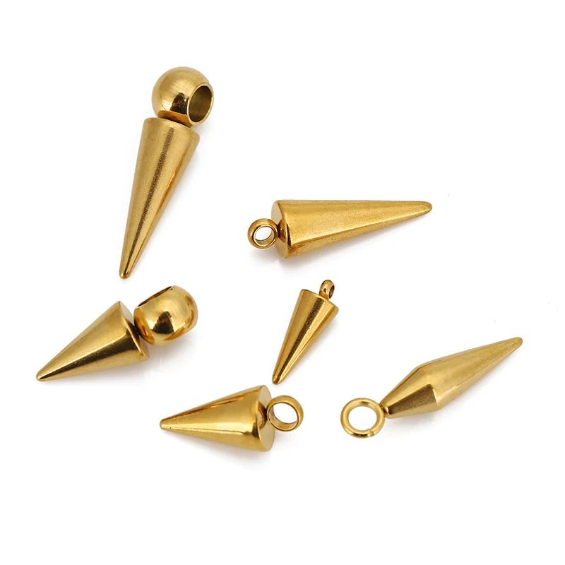 10PCS Stainless Steel Cone Charms Pendants Retro Bullet Spike Beads Charms for Women Man Hoop Earring Necklace Jewelry Making