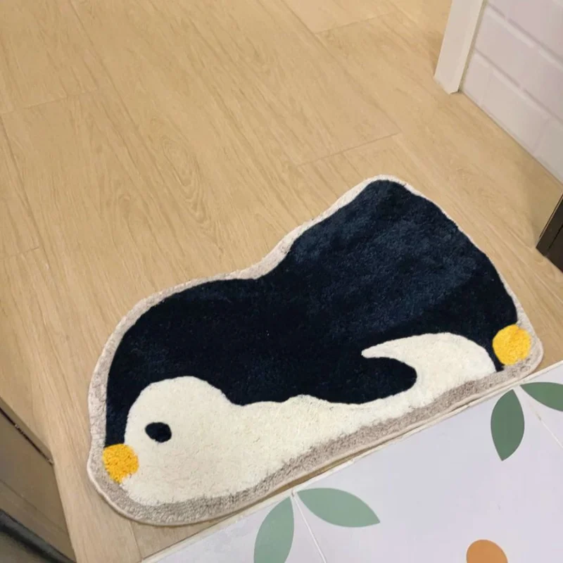 VIKAMA Cartoon-Bodenmatte in Pinguin-Form, rutschfest und weich in der Textur, Heimdekorations-Teppiche für Wohnzimmer und Schlafzimmer