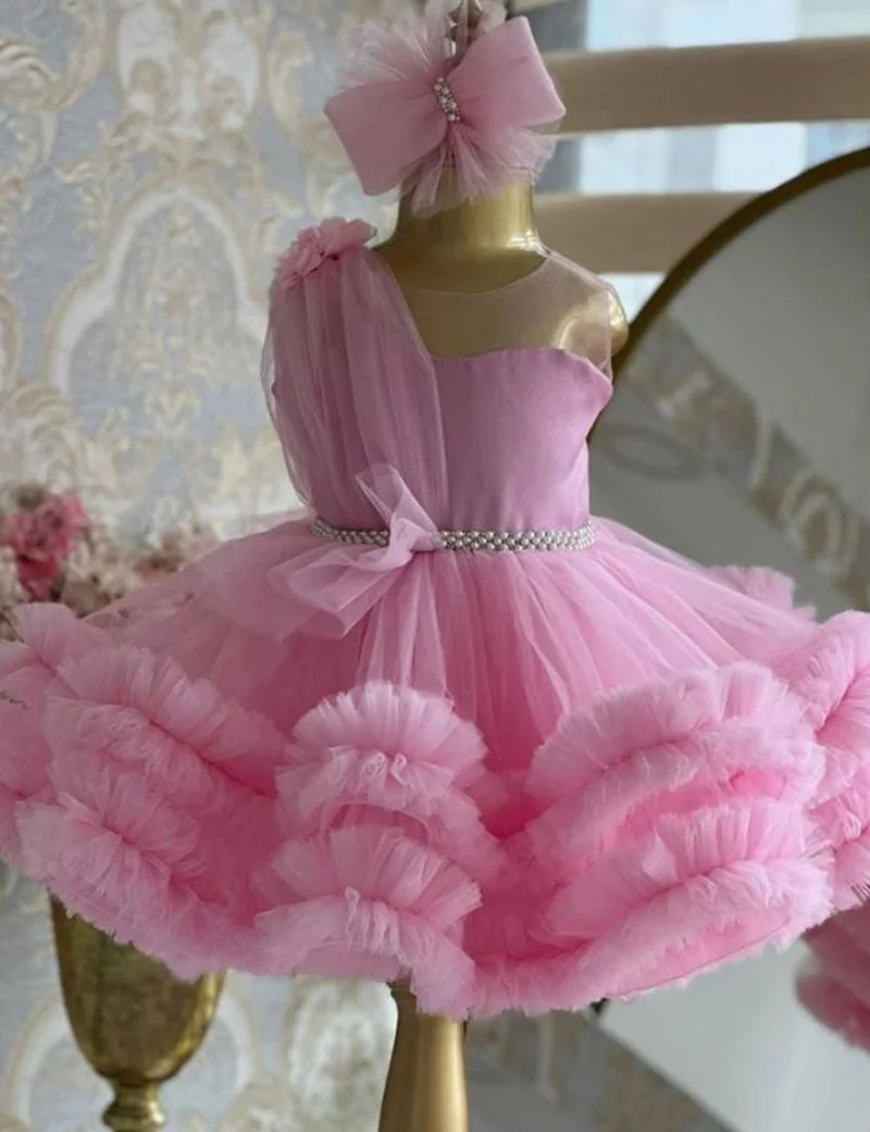 

Puffy Pink Girls Birthday Party Dress Tutu Outfit With Tiered Skirt Wedding Guest Flower Girl Dress Toddler Gown