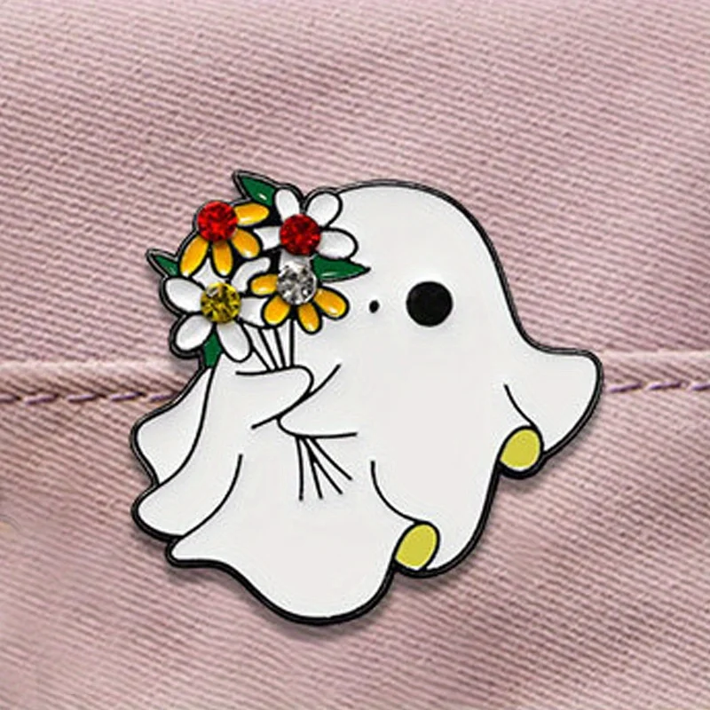 Interesting Flower Shy Ghost Brooch Cute Halloween Ghosts Badge Accessory