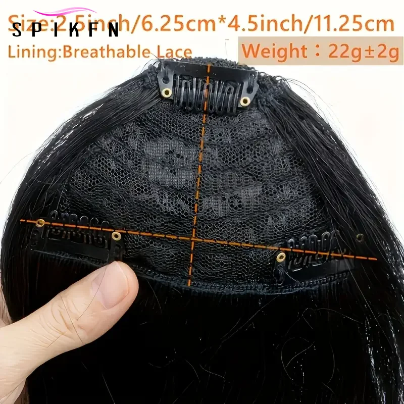 Dark Brown 3D Blunt Cut Clip-In Bangs Human Hair Pieces  Natural Staight Hair Bangs Clips in Fringe Bangs Hairpiece for Women - Image 2