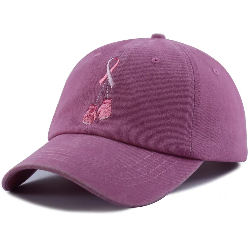 Female Cancer Breast Hat Adjustable Cotton Embroidered Pink Ribbon Boxing Baseball Hat