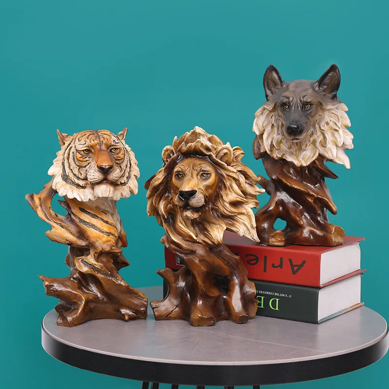 

Imitation tree root carving animal creative ornaments wolf head tiger head wine cabinet model house home decoration resin crafts