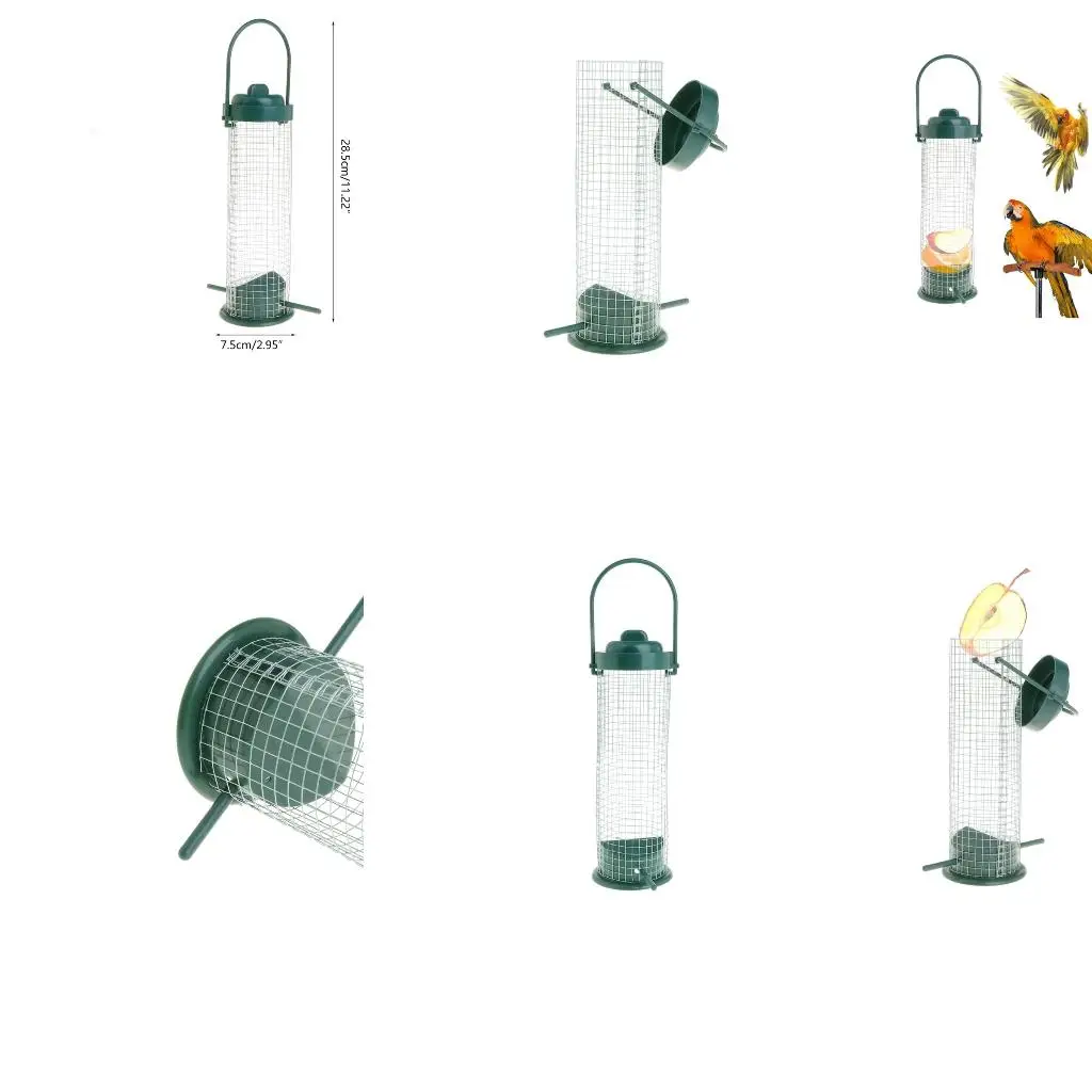  Bird Feeder with Perch Metal Mesh Tube Suet Ball Fruit Bird Feeders for Outdoor
