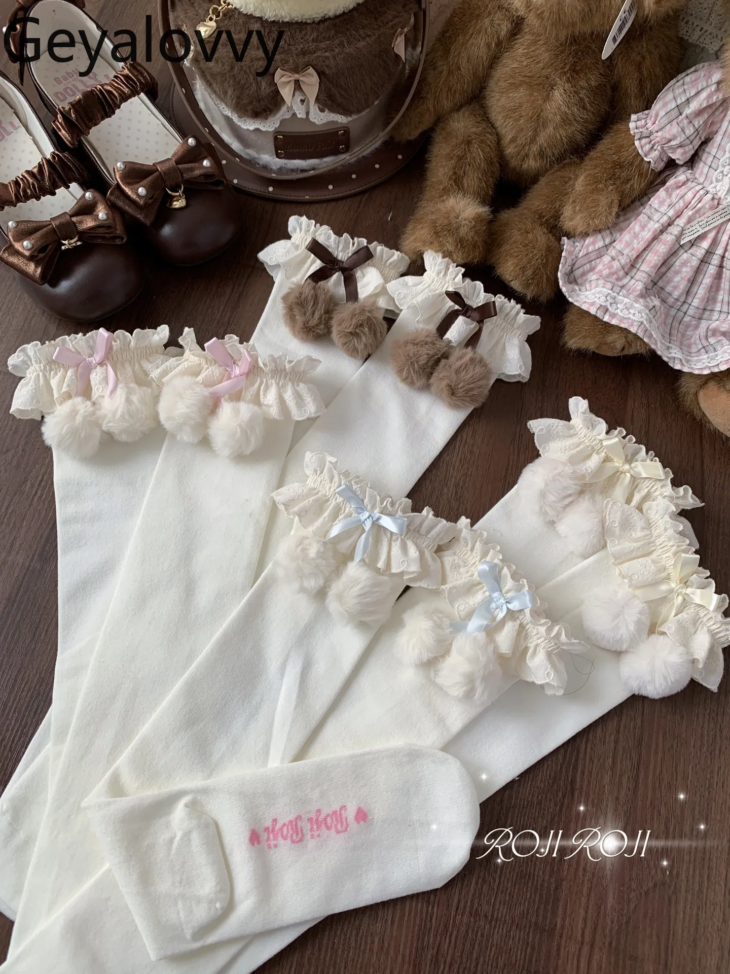 

Новые оригинальные длинные носки в стиле Sweet Lolita 2026 года, японский стиль, с помпонами, кружевом, хлопковые, для девочек JK, с бантом, теплые, свободные носки