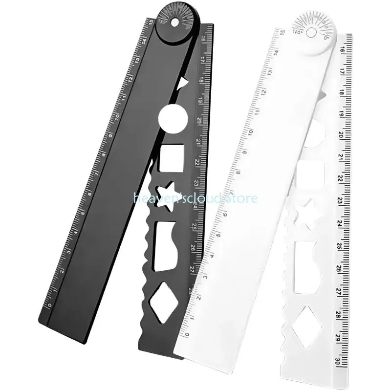 Y88B 2Pcs Folding Ruler with Geometric Stencils For Drawing Engineering Drafting