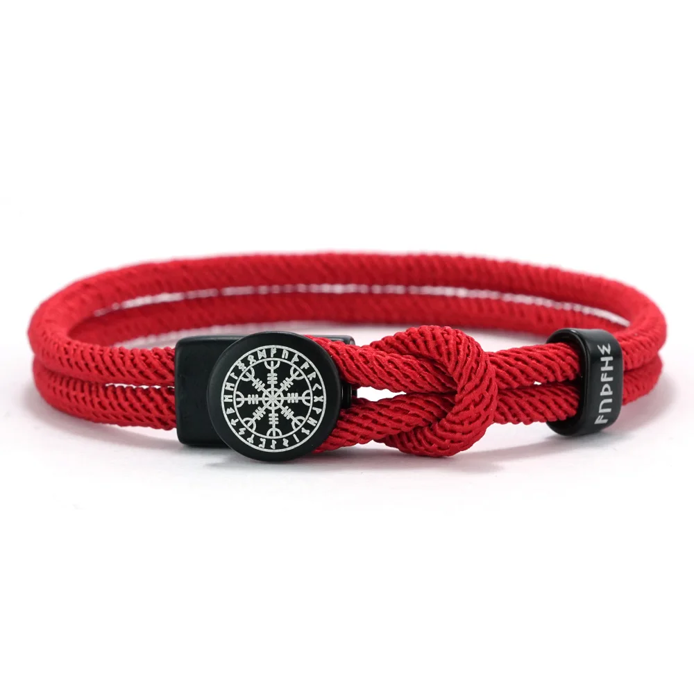 Wikinger-Runen-Amulett Seilarmband für Männer und Frauen Handgefertigtes Geflochtenes Verstellbares Seilarmband Schwarz-Rot Schmuck