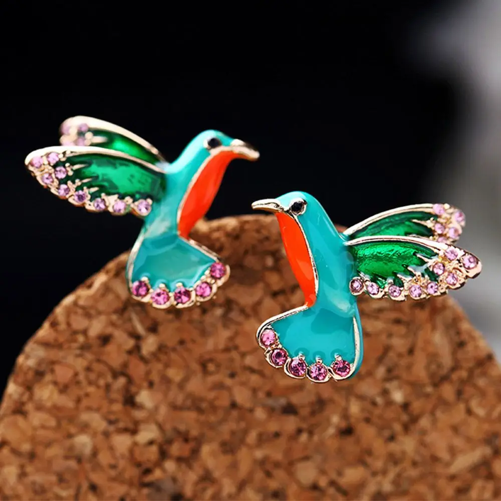 Lovely Women Alloy Fashion Enamel Glaze Crystal Drill Stud Earring Bird Shape Earrings