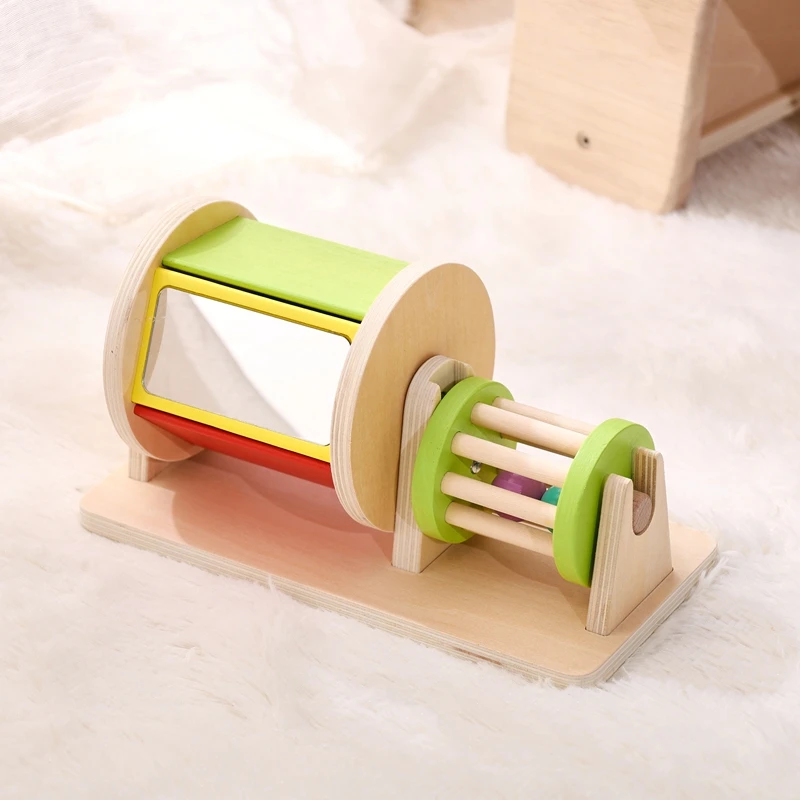 Montessori Macaroon Color Spinning Drum Box Round Rectangular Rattle Box Kids Sensory Toys Wooden Educational Toy Newbaby's Gift