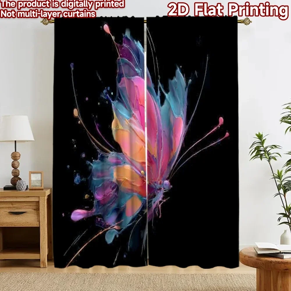 Abstract Butterfly Art Curtains 2pcs Watercolor Vibrant Modern Window Drapes for Bedroom Living Room Home Decor