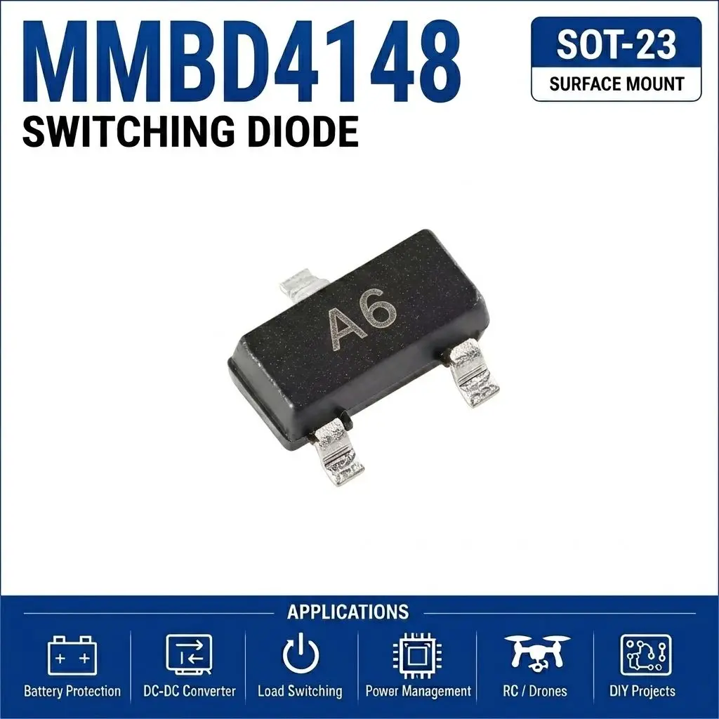 (100 pcs) MMBD4148 (Marking A6) SOT-23 - Switching Diode 100V 200mA 4ns