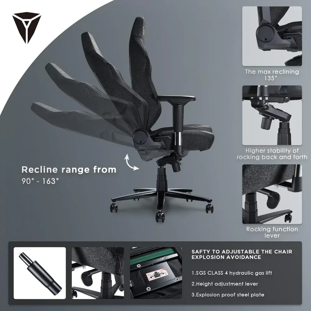 Gaming Chair Ergonomic PC Game Chair- Lumbar Support Headrest 4D Armrests Computer Chair, Big and Tall Comfortable Large