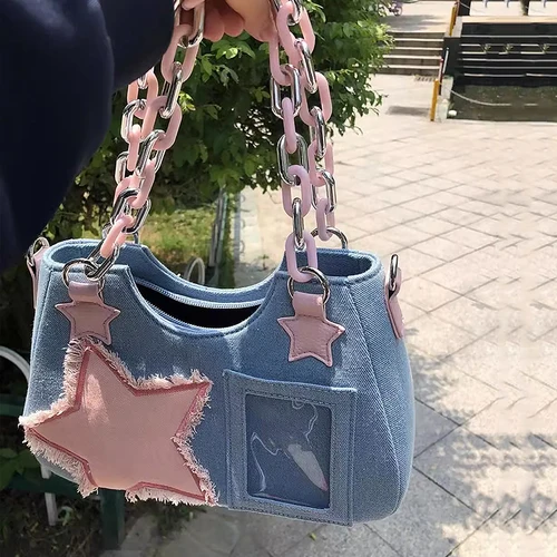 Imagen 2 del producto Bolsos de compras de mezclilla para mujer, bolso de hombro Hobo de diseñador de gran capacidad, bolso de lujo para mujer, bolso cruzado pequeño