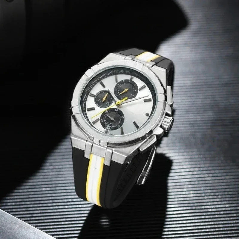 Luxury Mens Chronograph Watch with Date 3 Subdials Quartz Movement High Quality Casual Fashion Wristwatch Stainless Steel Band