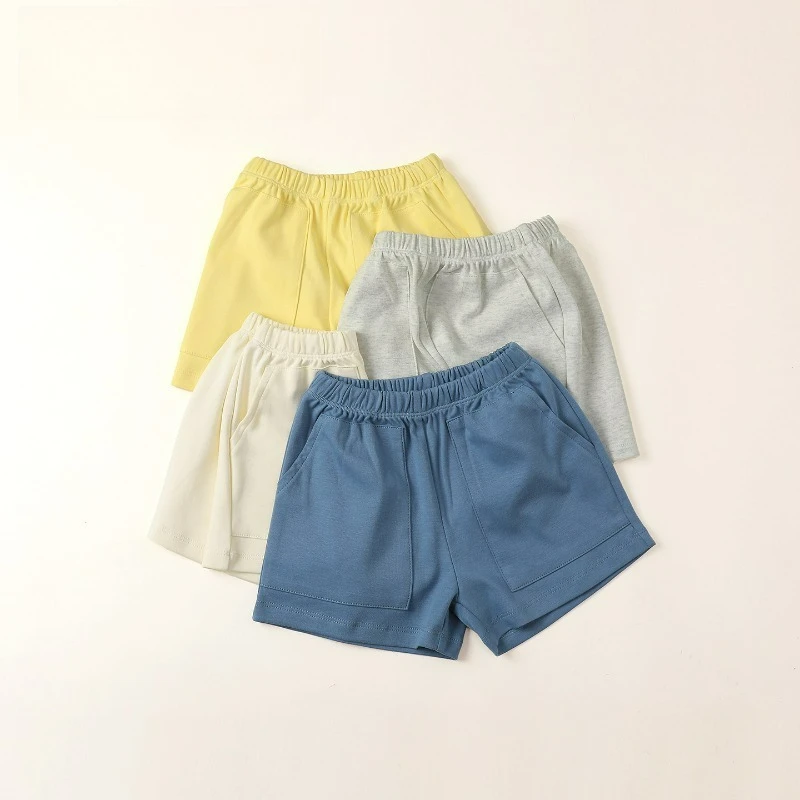 Kid Summer Shorts Solid Elastic Waist Beach Toddler Pants with Pocket Children Casual Loose Korean Style Clothing for Boys Girls