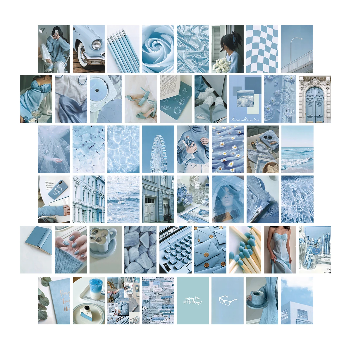 Kit de Collage de pared azul de 50 piezas, imágenes estéticas, decoración de habitación para dormitorio, Postales de decoración, foto de dormitorio, decoración de pared para niñas adolescentes