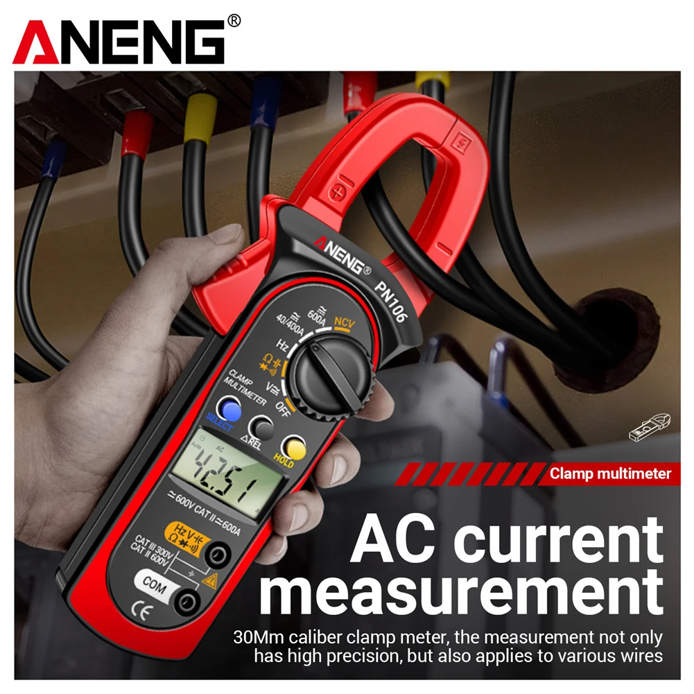 Voltage Resistance Meter Clamp Auto-Ranging Votage Current Ohm Test Tool 4000 Counts LCD Screen Voice Broadcast Electrical Tools