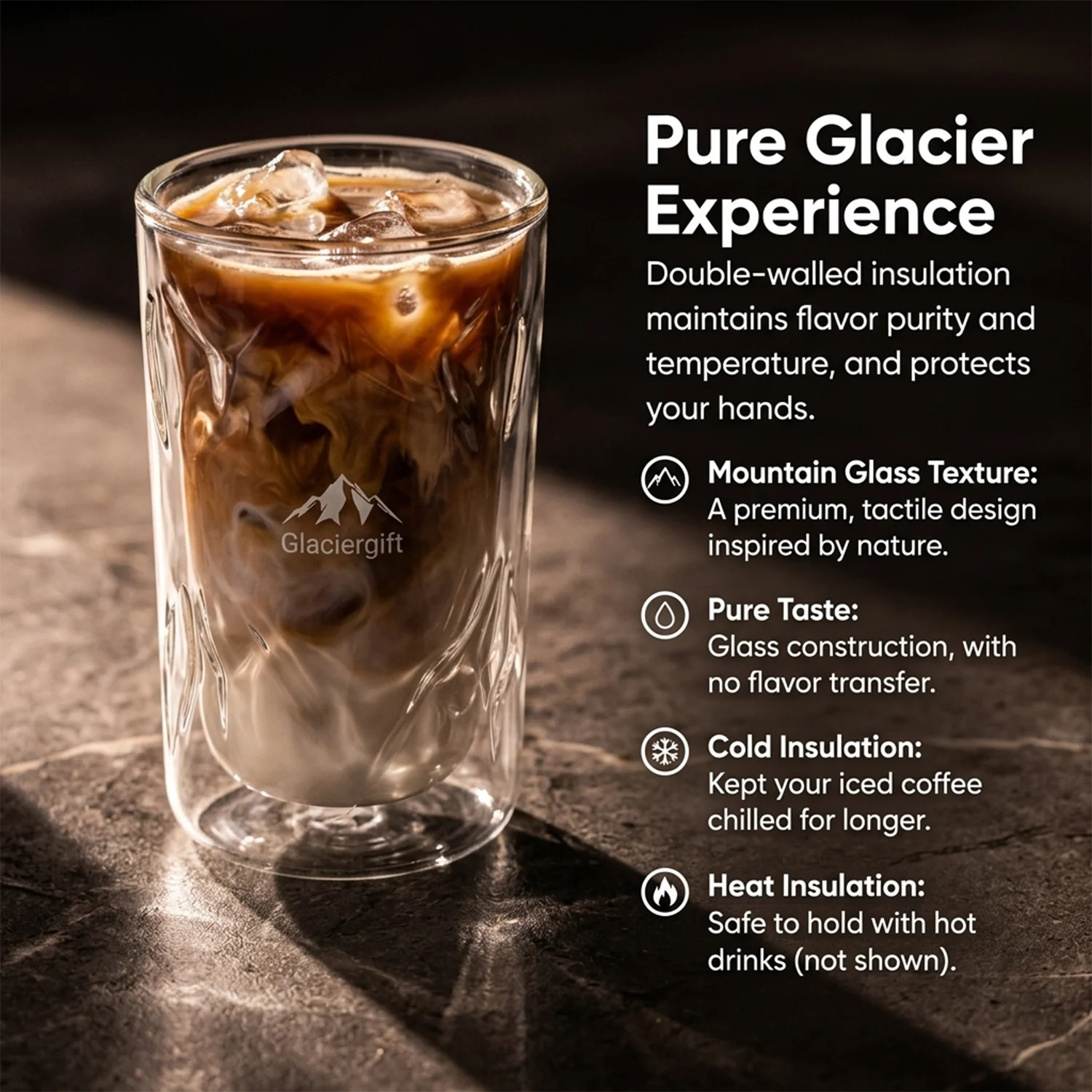 2 Pack Double Walled Glass Coffee Mugs Insulated Clear Handmade Crystal Design No Condensation Heat Resistant Gifts for Dad Men
