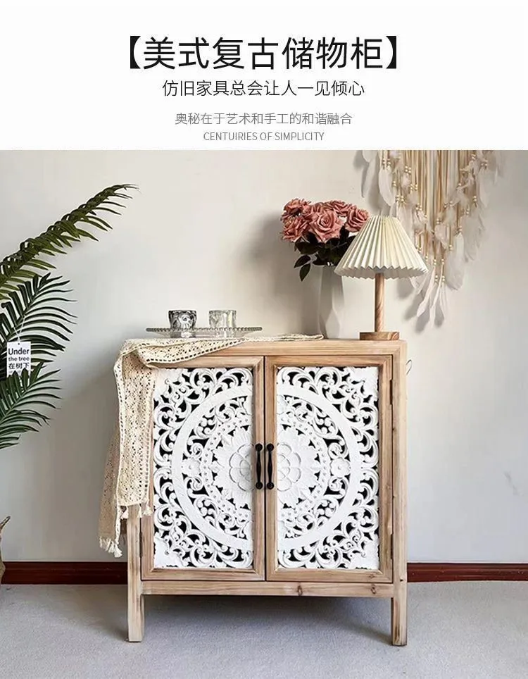 retro porch cabinet carved log decoration living room locker